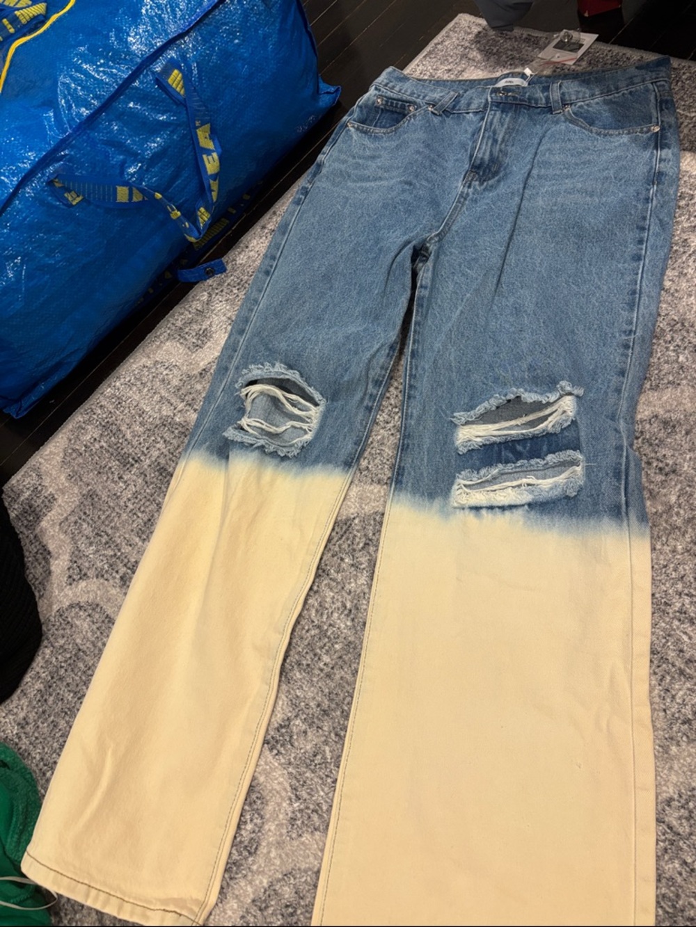 Adika Two-Tone Dip-Dye Jeans in Blue and Cream